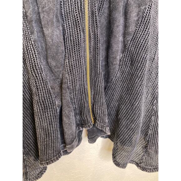 T Party Fish Net Ribbed Panel Hoodie Mineral Navy Sz Lg Zipper Shark Bite Hem - Picture 3 of 11